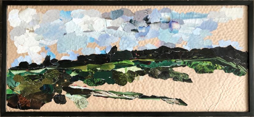 Papiercollage auf Pappwabenkarton, 79x36cm 